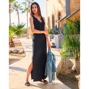 BOSTON PROPER Ribbed Knit Sleeveless Maxi Dress, Navy Blue, Size S